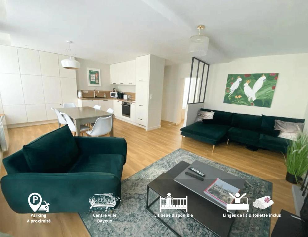 Bajocasse Apt duplex spacieux 3 ch 2 sdb cosy plein centre Bayeux décoration élégante proche plages du débarquement