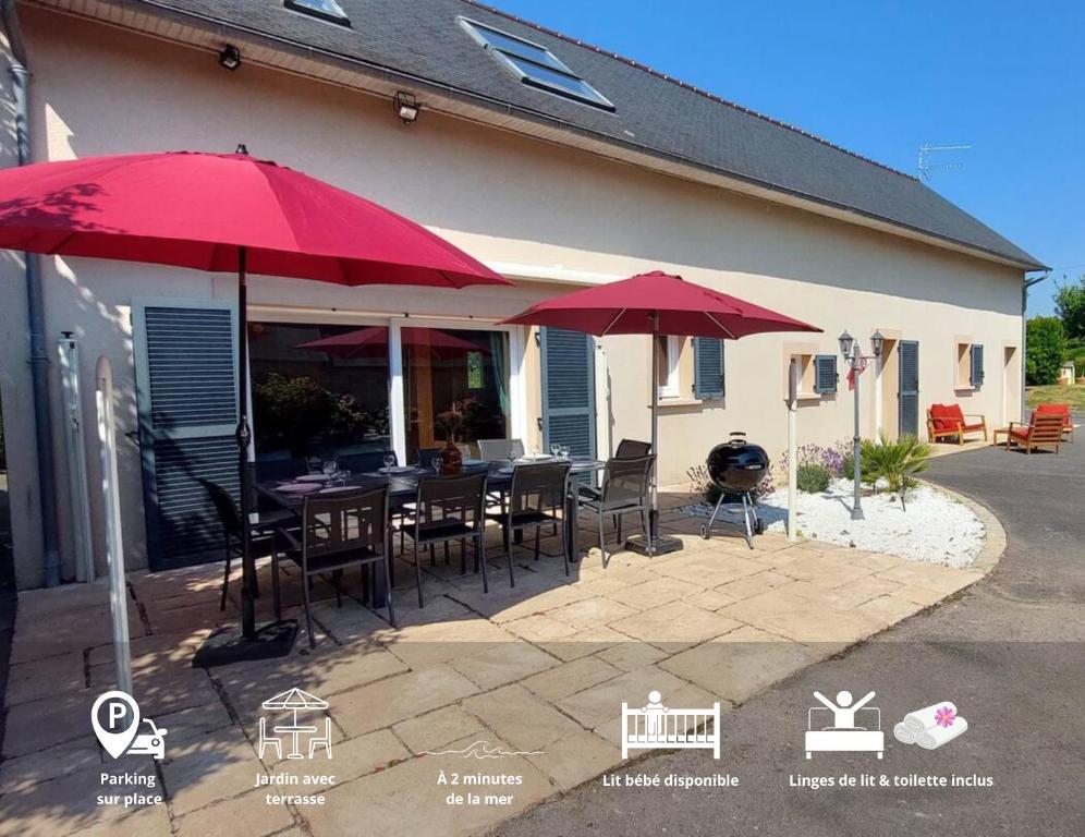 Le So Art, grande maison, jardin, flipper, babyfoot, ping pong,1 km mer, proche golf, Port en Bessin, Bayeux et plages du débarquement, adaptée enfants